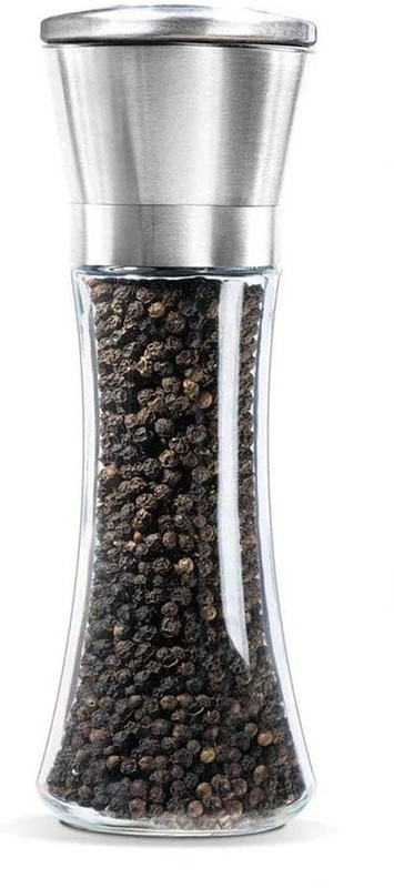 GVJ TRADERS Salt and Pepper Grinder Crusher Mill Shakers with Adjustable Knob Glass, Steel Traditional Pepper Mill(Steel, Clear, Pack of 1)