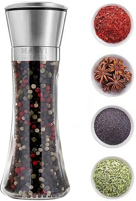 Masvi Enterprise Stainless Steel Top Pepper Grinder Glass Traditional Pepper Mill(Clear, Steel, Pack of 1)