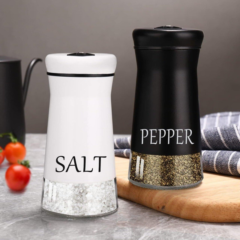 SP MALL WORLD Salt and Pepper Shakers Set, Stainless Steel Salt and Pepper Sprinkler Glass Traditional Pepper Mill(Multicolor, Pack of 2)