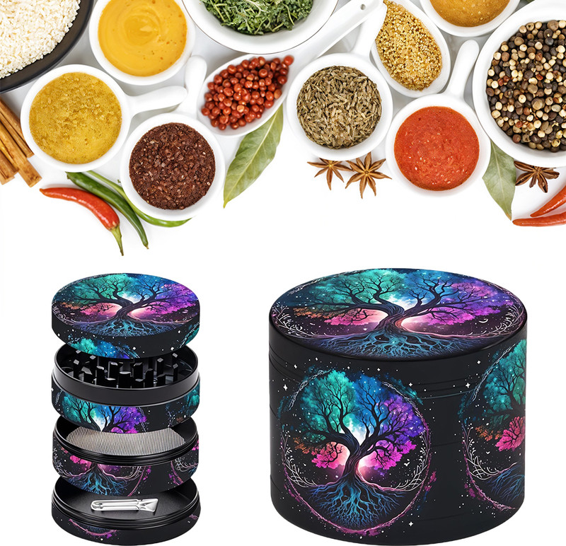 ELEPHANTBOAT Precision Herb Grinder 4 Layer Spice Mill Tree of Life Design for Weed and Herbs Brass Traditional Pepper Mill(Multicolor, Pack of 1)