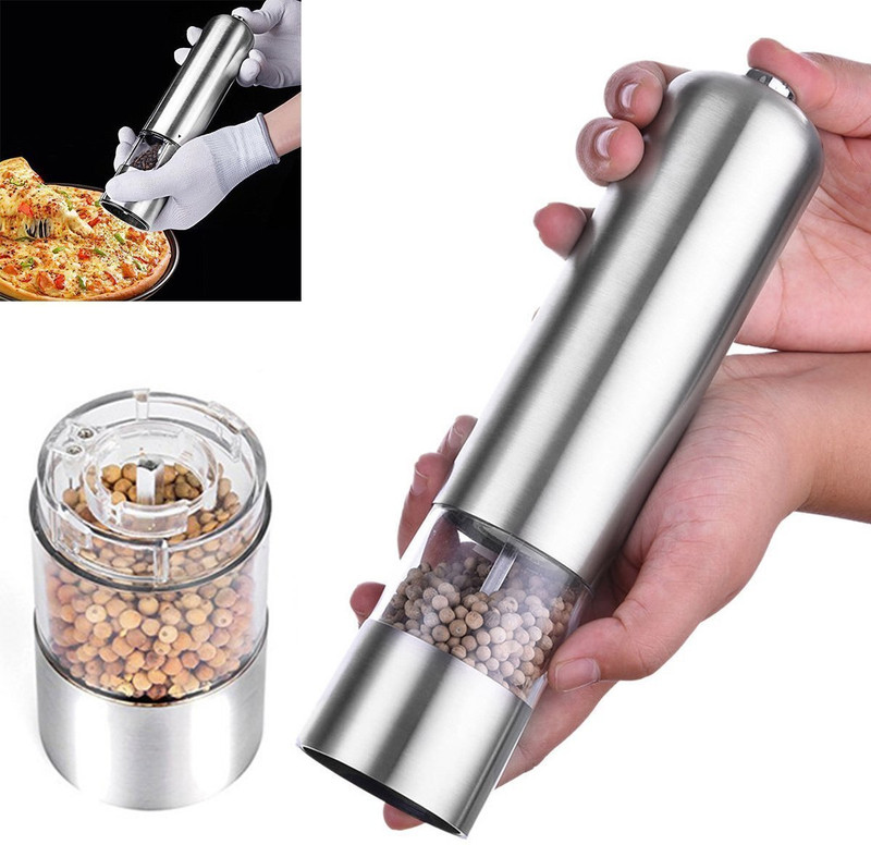 Rexmon Premium Stainless Steel Electric Salt Pepper Grinder Mill Tall Shaker with LED Silver Electric Mill(Silver, Pack of 1)