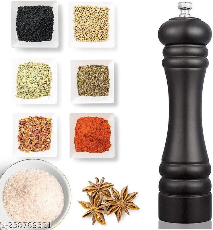 AVMART Wooden Salt and Pepper Grinder Mixer Burr Mill Traditional Spice Storage Wooden Traditional Pepper Mill(Black, Pack of 1)