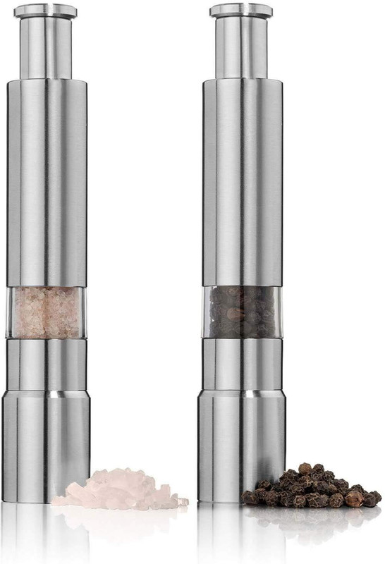 KASHIBASALE Black Pepper, Sea Salt and Himalayan Salt, Spice and Salt(pack of 1) Stainless Steel Traditional Pepper Mill(Silver, Pack of 1)