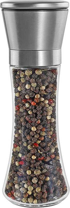 Zelwie Salt and Pepper Grinder mill Coarsens Spice Crusher With stand Glass, Steel Traditional Pepper Mill(Multicolor, Pack of 1)