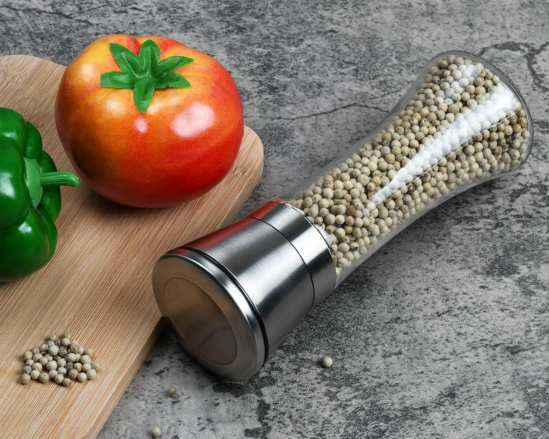 TINSUHG Stainless Steel Adjustable Pepper Mill Tall Size Manual Glass Bottle Glass, Steel Squeeze Mill(Silver, Pack of 1)