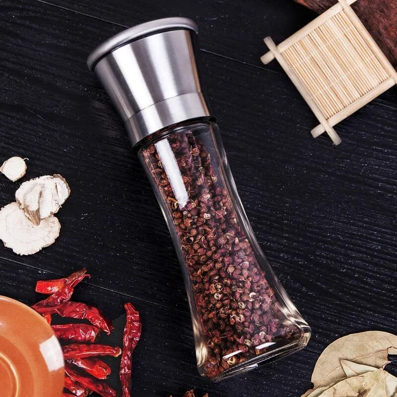 TINSUHG Stainless Steel Top&Glass Body Salt&Pepper Grinder Adjustable For Kitchen Glass Squeeze Mill(Clear, Pack of 1)