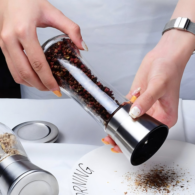 Pixoraa Glass Salt & Pepper Grinder (1pcs) Glass, Stainless Steel Traditional Pepper Mill(Multicolor, Pack of 1)