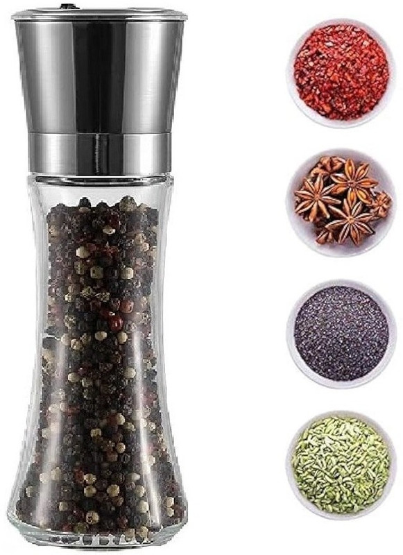LAKSHMINARAYAN SALES Glass Spice Crusher Salt & Pepper Mill with Adjustable Coarseness Glass Traditional Pepper Mill(Black, Pack of 1)
