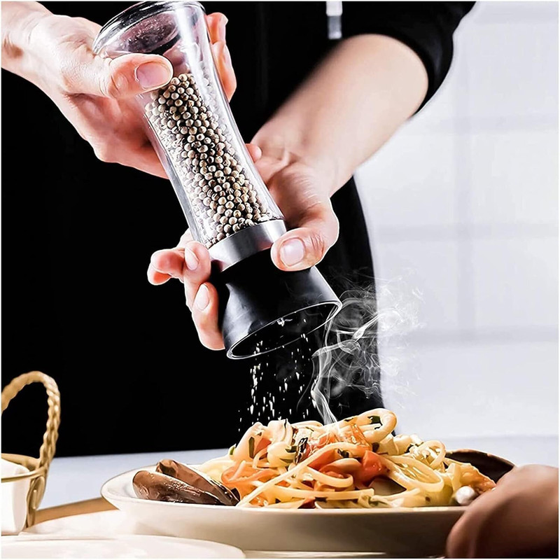 Freven body salt and pepper grinder crusher shakers with adjustable knob Glass Squeeze Mill(Black, Silver, Pack of 1)