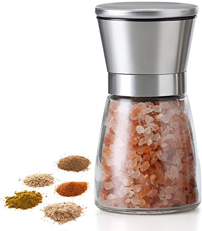 Spira Salt pepper grinder spice jar Glass Traditional Pepper Mill(Silver, Pack of 1)