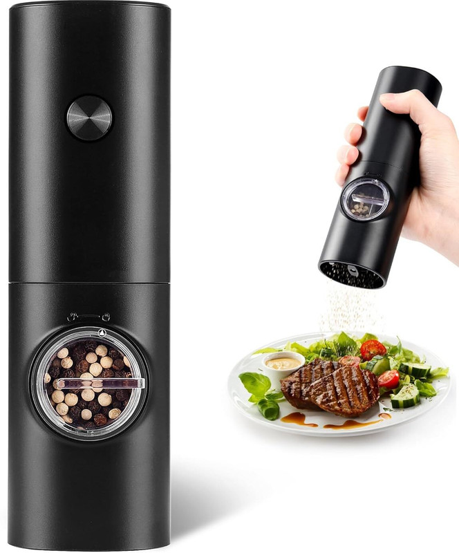 Estervig Electric Pepper Grinder Battery Operated Automatic Salt and Pepper Mill Kitchen Plastic Electric Mill(Black, Pack of 1)