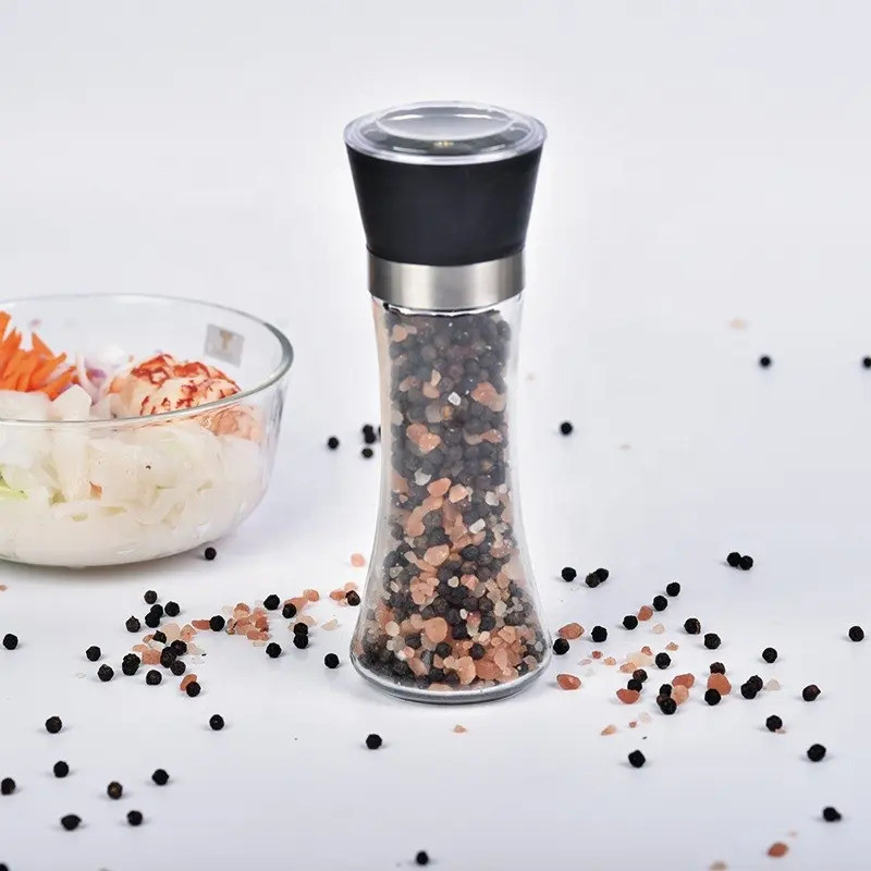 Alpyog Salt -Pepper Mill Grinders Shakers with Adjustable Coarseness by Ceramic Rotor Plastic, Glass Squeeze Mill(Black, Pack of 1)