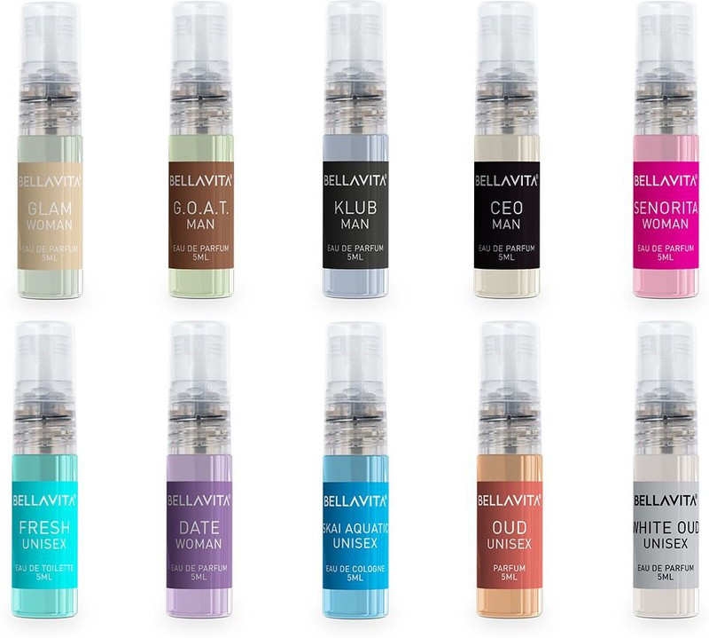 BELLAVITA Unisex Fragrance Gift Set | 10x5ml | Pocket Friendly | Long Lasting Eau de Parfum  -  50 ml(For Men & Women)
