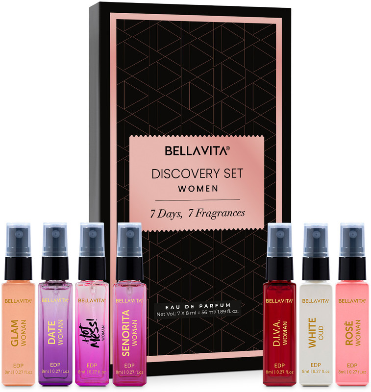 Bellavita Discovery Perfume Gift Set for Women|7x8ML|Long Lasting Fragrances| Eau de Parfum - 56 ml(For Women)