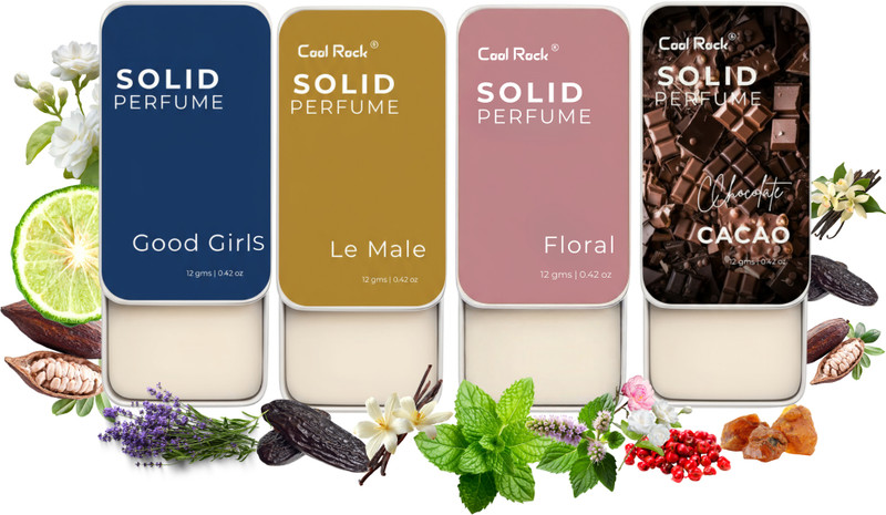 Cool Rock Solid Wax Perfume | Strong & Lasting Fragrance | Easy to use | 12ml Each Eau de Parfum - 48 ml(For Men & Women)