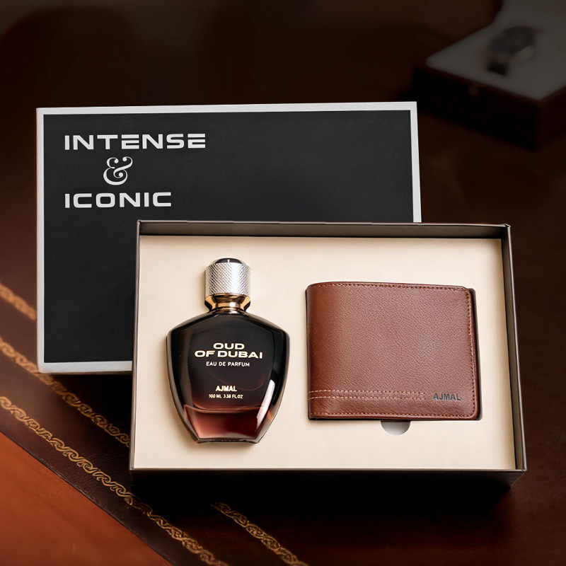 Ajmal Intense & Iconic Long Lasting Oud of Dubai Perfume & Wallet Gift Set Eau de Parfum  -  100 ml(For Men)