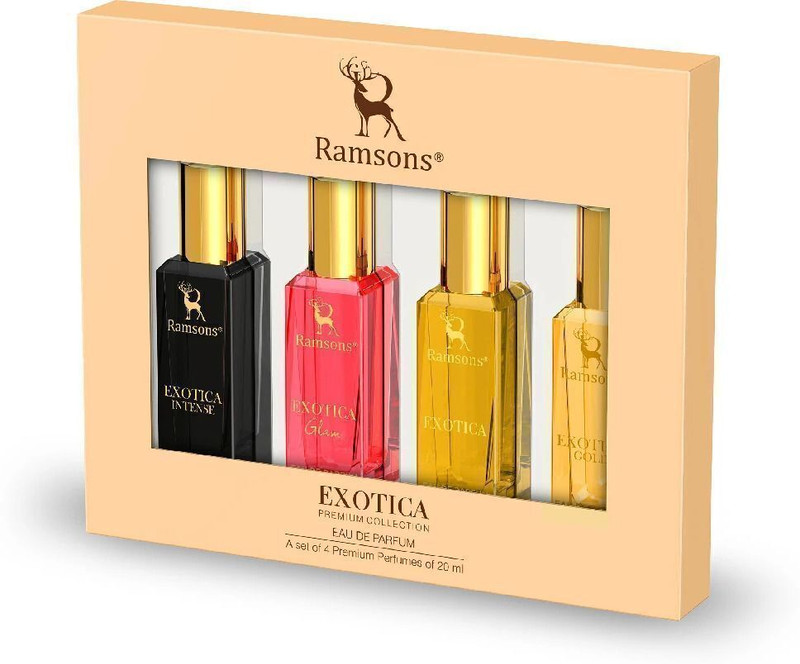 RAMSONS Exotica Premium Giftset Pack of 4 Unisex Perfume (20ml x 4) Eau de Parfum - 80 ml(For Men & Women)