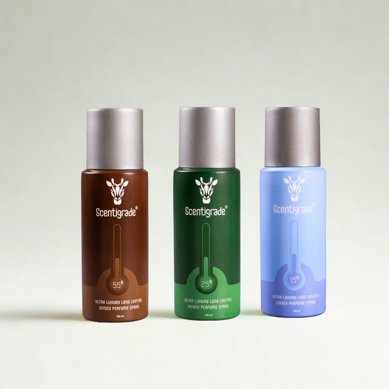 Scentigrade TrioPack(15°+25°+55°)|Unisex Luxury Perfume Body Spray|No Gas Long Lasting Scent Eau de Cologne - 450 ml(For Men & Women)