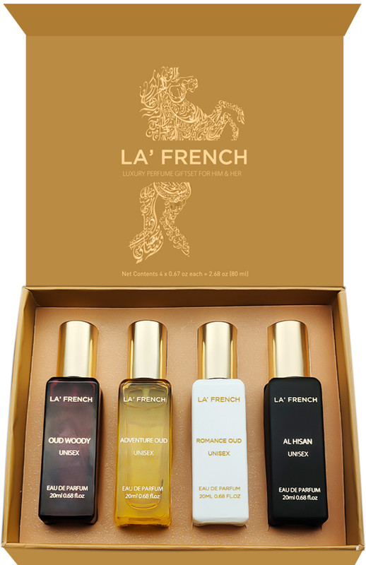La French Oud Gift Set Adventure Oud Romance Oud Al Hisan Oud Woody 4x20ml Eau de Parfum  -  80 ml(For Men & Women)