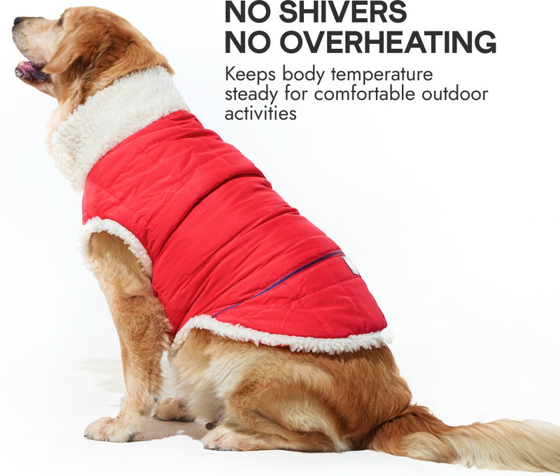 Barks & Wags Winter Jacket for Dog, Cat(Blue Red Plaid & White Fur)
