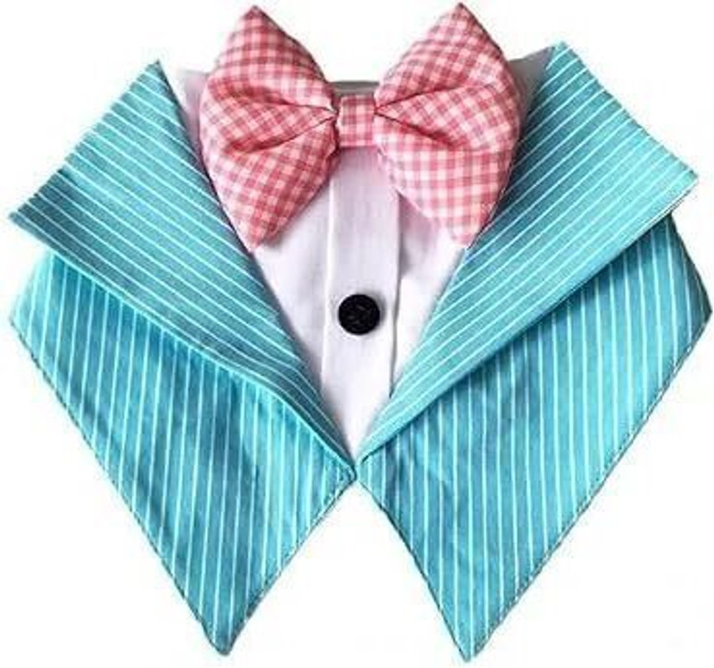 Dog-O-Bow Tuxedo, Bandana for Dog(Aqua Stripe Tuxedo Vest Bandana Dress, Dog Wedding Party Suit (S, Aqua))