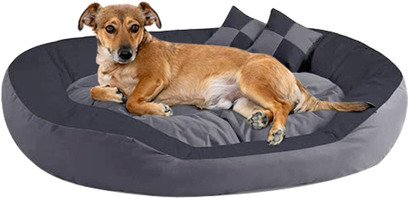 Guru Large Round Dog Bed with Sofa Bed Ultra Soft Reversible L Pet Bed(Grey Black)