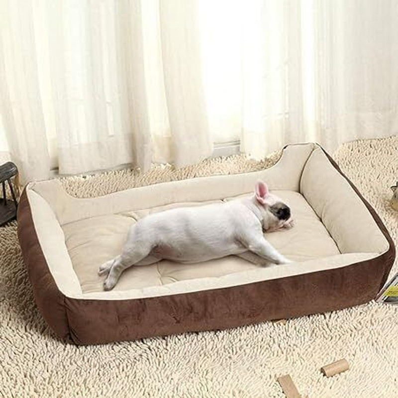 Ansh enterprises Soft Hand Machine Washable Big Puppy Breed Labrador Retriever German Shepherd S Pet Bed(Cream & Brown)