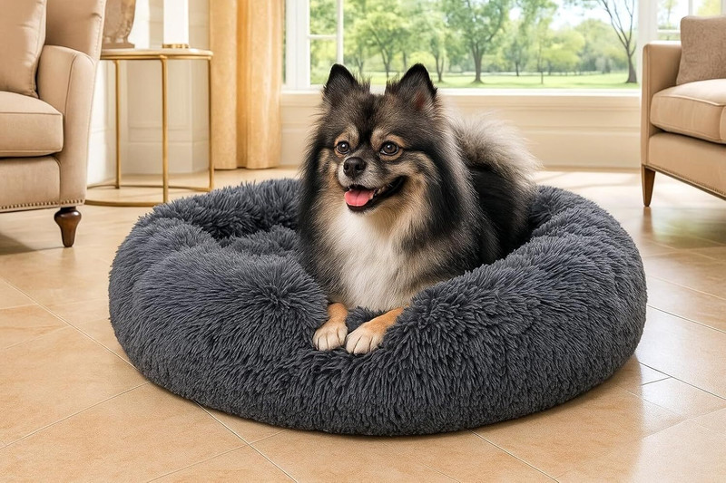 Rvpaws Pet 20inch Beds for Indoor, Soft Fluffy Washable Donut Bed for Puppy and Kitten S Pet Bed(Black)