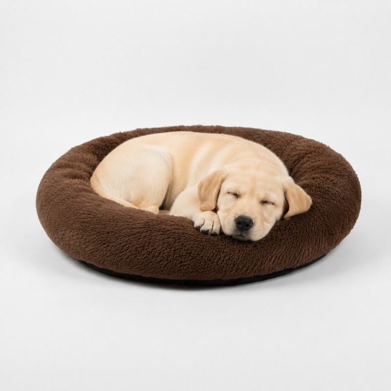 softvibes creation Premium Fiber Filled Dog Bed for Small & Medium Dogs, Round Pet Bed S Pet Bed(Brown)