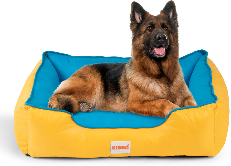 KIBBO Waterproof Pet Bed for Dogs and Cats | Raised Centric Design & Anti Slip Base | L Pet Bed(Yellow & Sky Blue)