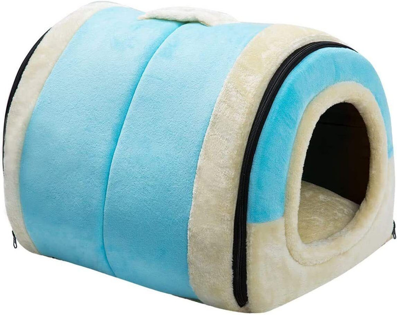 Paitsco Dog House Indoor, 2 in 1 Washable Covered Dog Bed, Insulated Cozy Dog Igloo Cave S Pet Bed(BROWN)