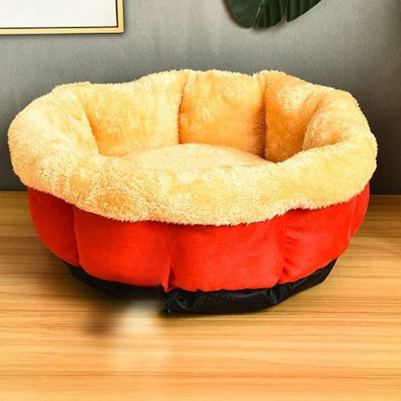 PSK PET MART Micro Velvet Calming Dog Bed Washable – Cozy Soft Round Dog Bed M Pet Bed(Multicolor)