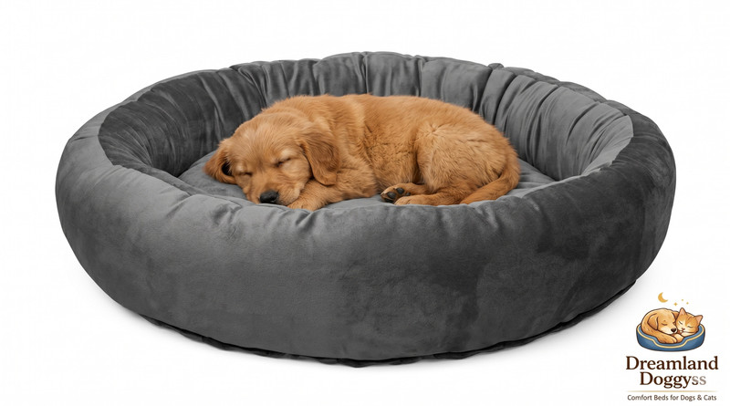 Dreamland Doggyss Small Size Dog Bed for, Puppies, Kitten and cat Bed Velvet Fabric Pet Bed S Pet Bed(Grey)