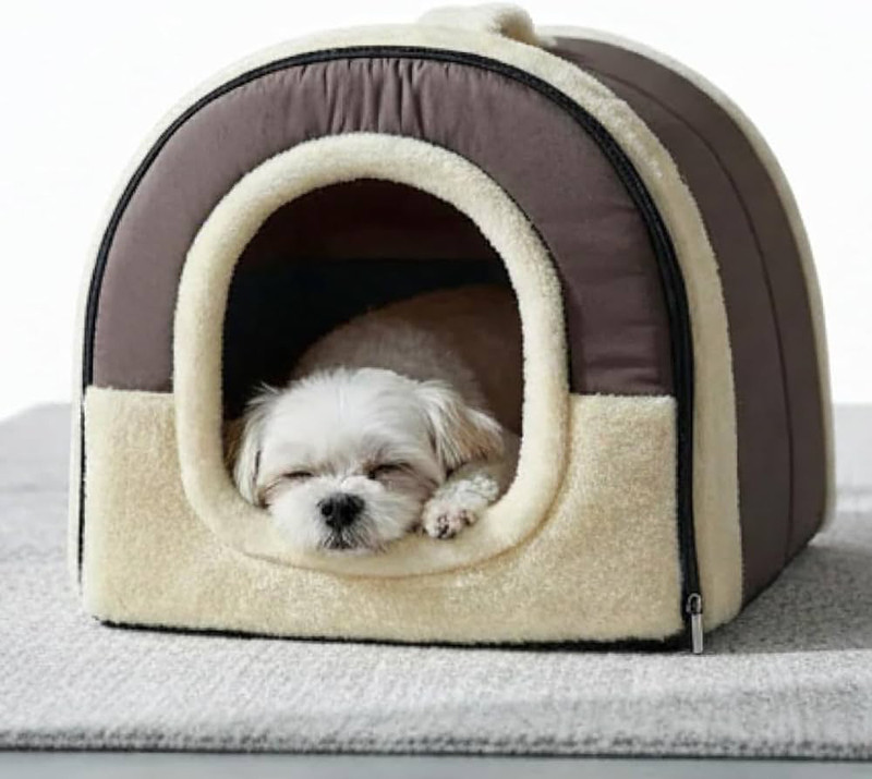 Dreamland Doggyss Igloo Dog House, Cat Igloo Bed with Removable Cushion 2 in 1 Washable Dog L Pet Bed(Brown&Cream)