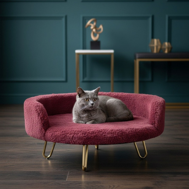 AURALIVIN Soft Plush Pet Bed for Dogs & Cats | Cozy Round Sleeping Cushion 55x55x20 cm M Pet Bed(Wine Red)