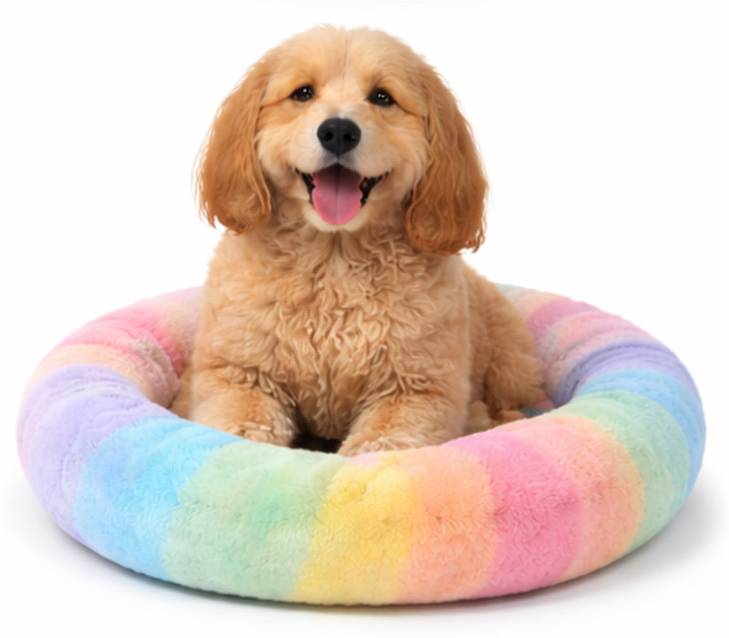 Stuffiva Round Soft Dog Bed Anti Anxiety Calming Pet Bed for Puppy, Cats Sma S Pet Bed(Rainbow)