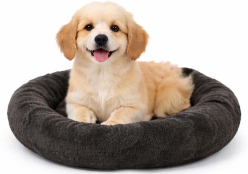 Stuffiva Fluffy Donut Dog Bed Anti Anxiety Pet Bed S (Black) S Pet Bed(Rainbow)