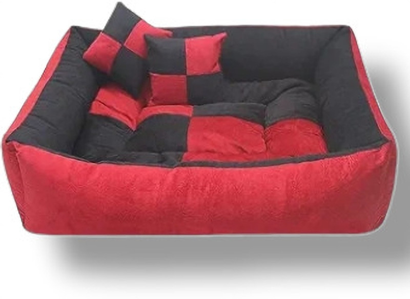 Royals Rore Ultra soft dog & cat Pet bed with fluffy filling (red&black) 4XL Pet Bed(Red& Black 01)