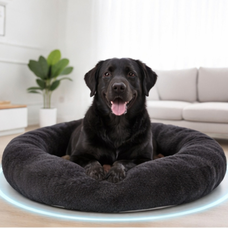 GOVIND ENTERPRISES Super Soft Anti Anxiety Dog Bed Round Plush Pet Bed for Deep Sleep Comfort L Pet Bed(Black)