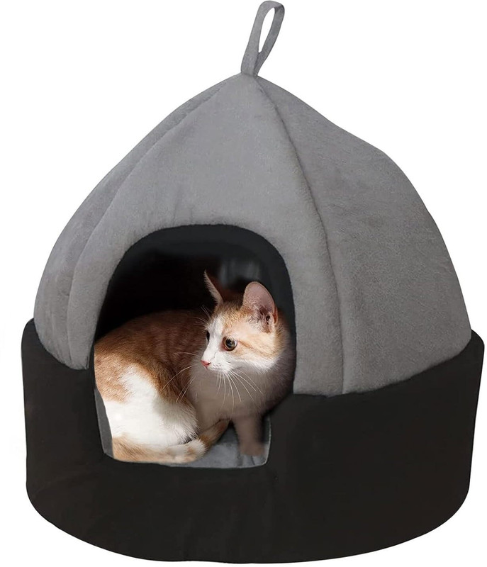 Guru Small Dog Puppy & Cat Hut House with Removable Cushion Durable & Washable Small S Pet Bed(Grey Black)