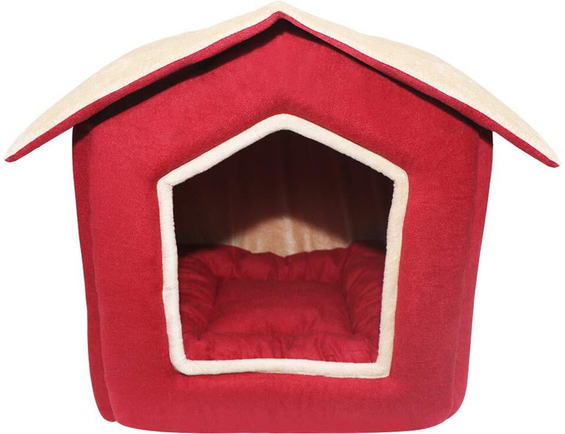 Guru Dog & Cat-1 Foldable Velvet Fabric Dual Color House S Pet Bed(Red-Cream)