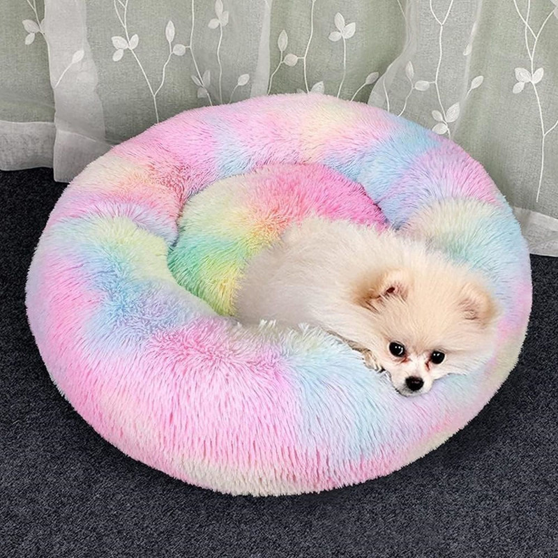 Zexsazone The round donut pet bed is perfect for indoor Dog puppies Cats S Pet Bed(Brown)