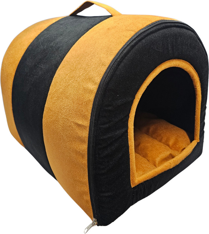 Guru Hut Shape Bed House for Puppies & Cats, Cozy Enclosed, Orange, L, LWH, 55x40x50 L Pet Bed(Orange)