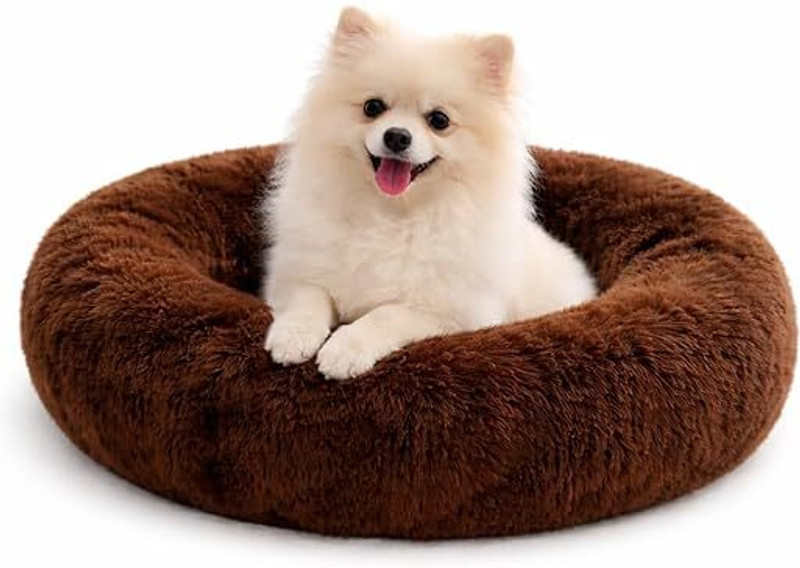 Zexsazone The round donut pet bed is perfect for indoor Dog puppies Cats S Pet Bed(Brown)