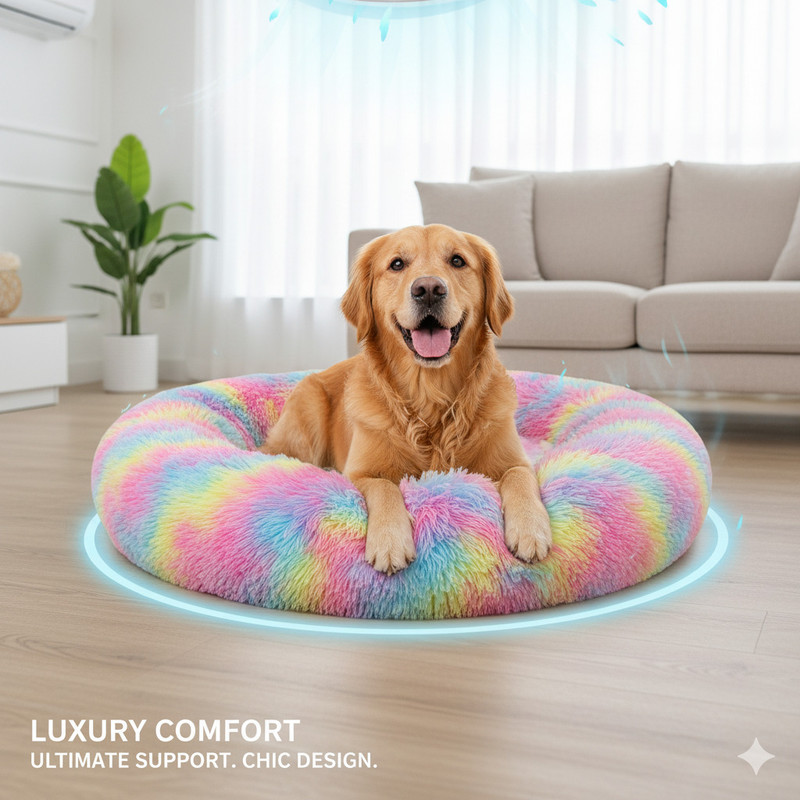GOVIND ENTERPRISES Rainbow Dog Bed Small Anti Anxiety Bed for Puppies Cats S Pet Bed(Rainbow)