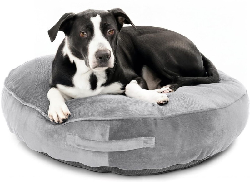 Pet's BFF Round Flat Cushion for Dog & Cat, Medium Size Washable Removable Velvet Cover M Pet Bed(Grey)