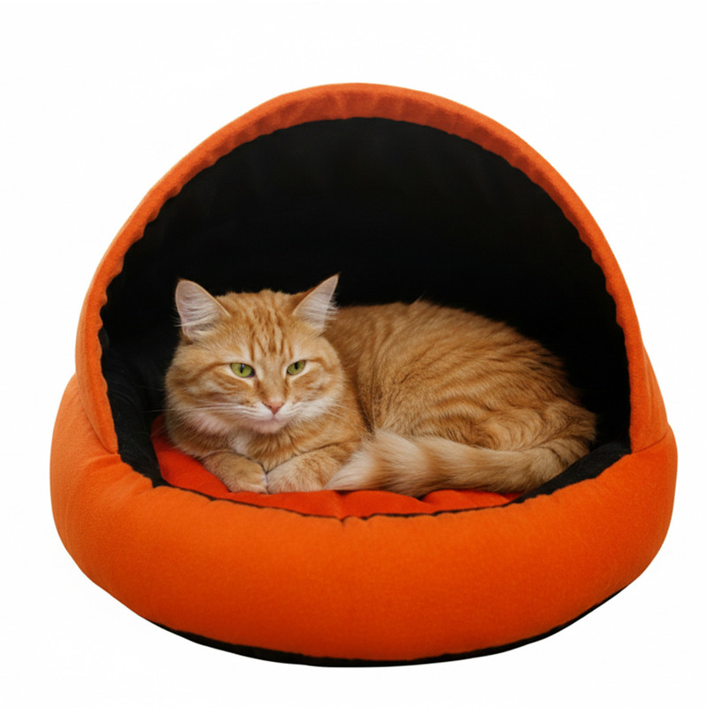 Guru Medium Premium Cozy Covered Pet Bed for Cats with Anti-Slip Bottom Orange Black M Pet Bed(Orange, Black)