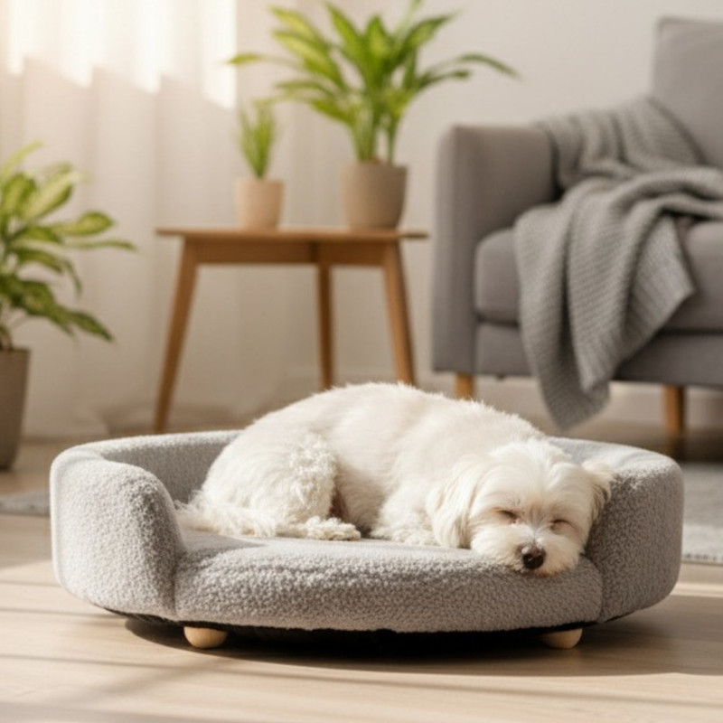 AURALIVIN CloudRest Round Pet Bed for Dogs & Cats with Bolstered Support Large(60x60x20) L Pet Bed(Misty Grey)