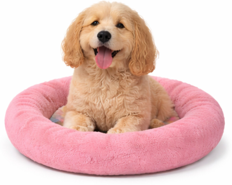 Stuffiva Soft Fur Pet Bed Round Anti Anxiety Dog Bed for Small to Medium Dogs S Pet Bed(Pink)