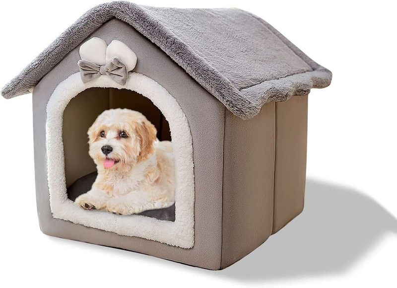 Paitsco Cozy Cave Dog Bed: Winter Warm Sleeping House for Dogs S Pet Bed(GREY)
